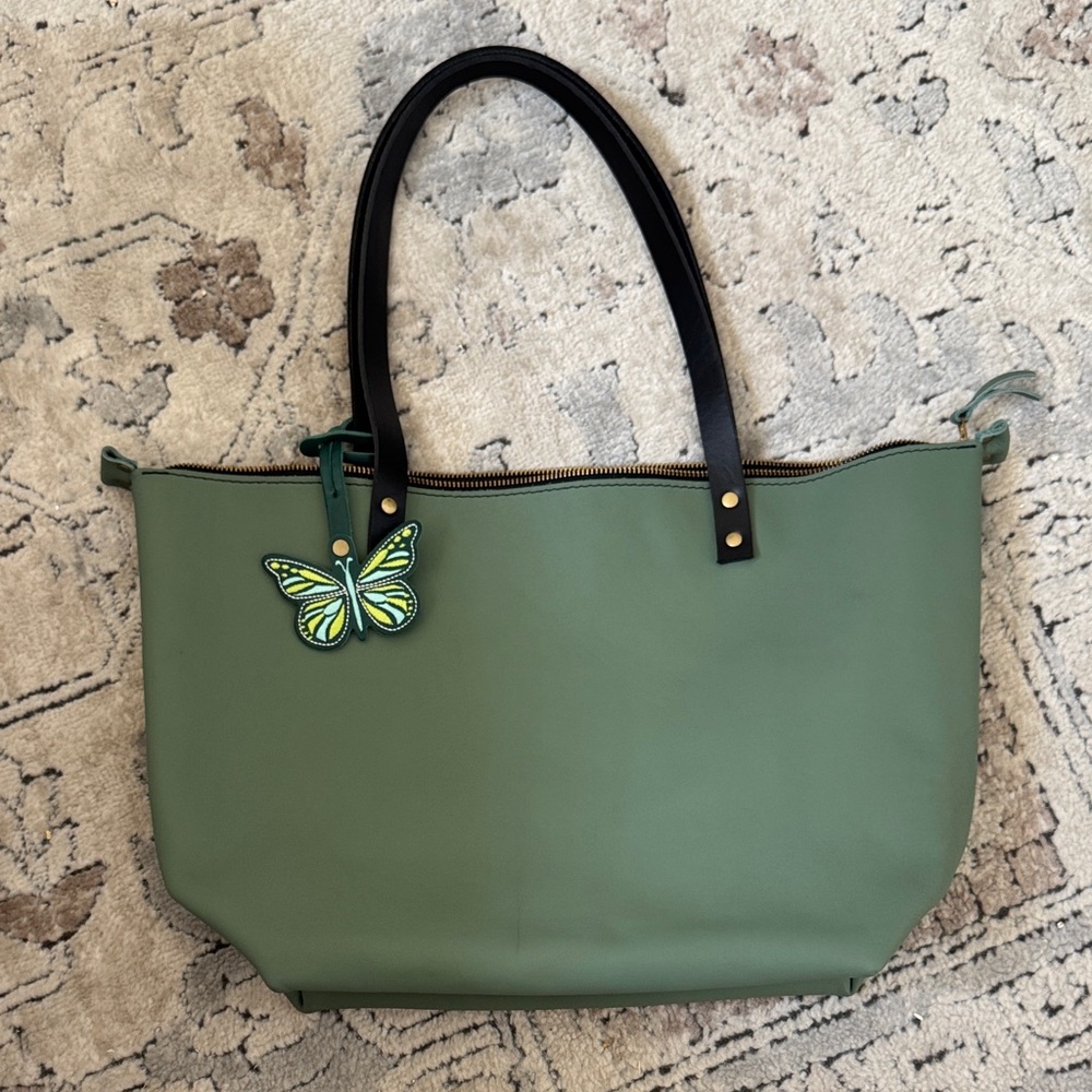 Portland Leather Tote Bag with Butterfly Accent - Picture 2 of 4